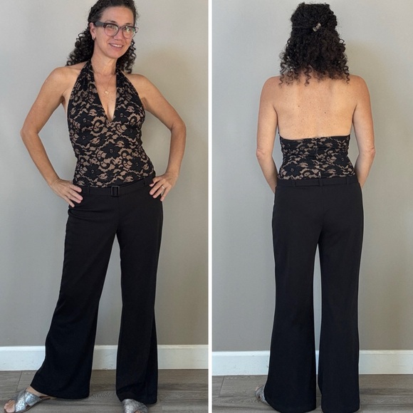 Vintage Y2K Cache lace low waisted belted wide leg halter jumpsuit size Medium - Picture 1 of 13